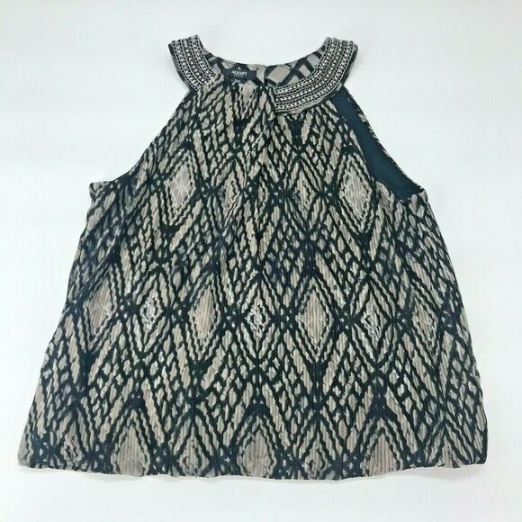 Alfani Womens Shirt Sleeveless Blouse Halter Embellished Geometric Print Sz MP - Picture 1 of 5